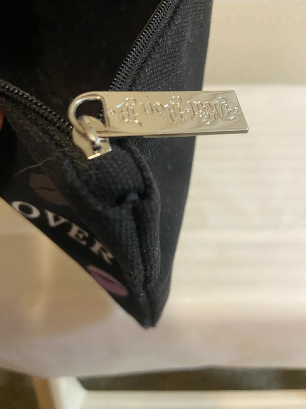 Kat Von D Black Canvas Logo Zip Pouch with Silver Hardware Sz 9.5”X6.5”